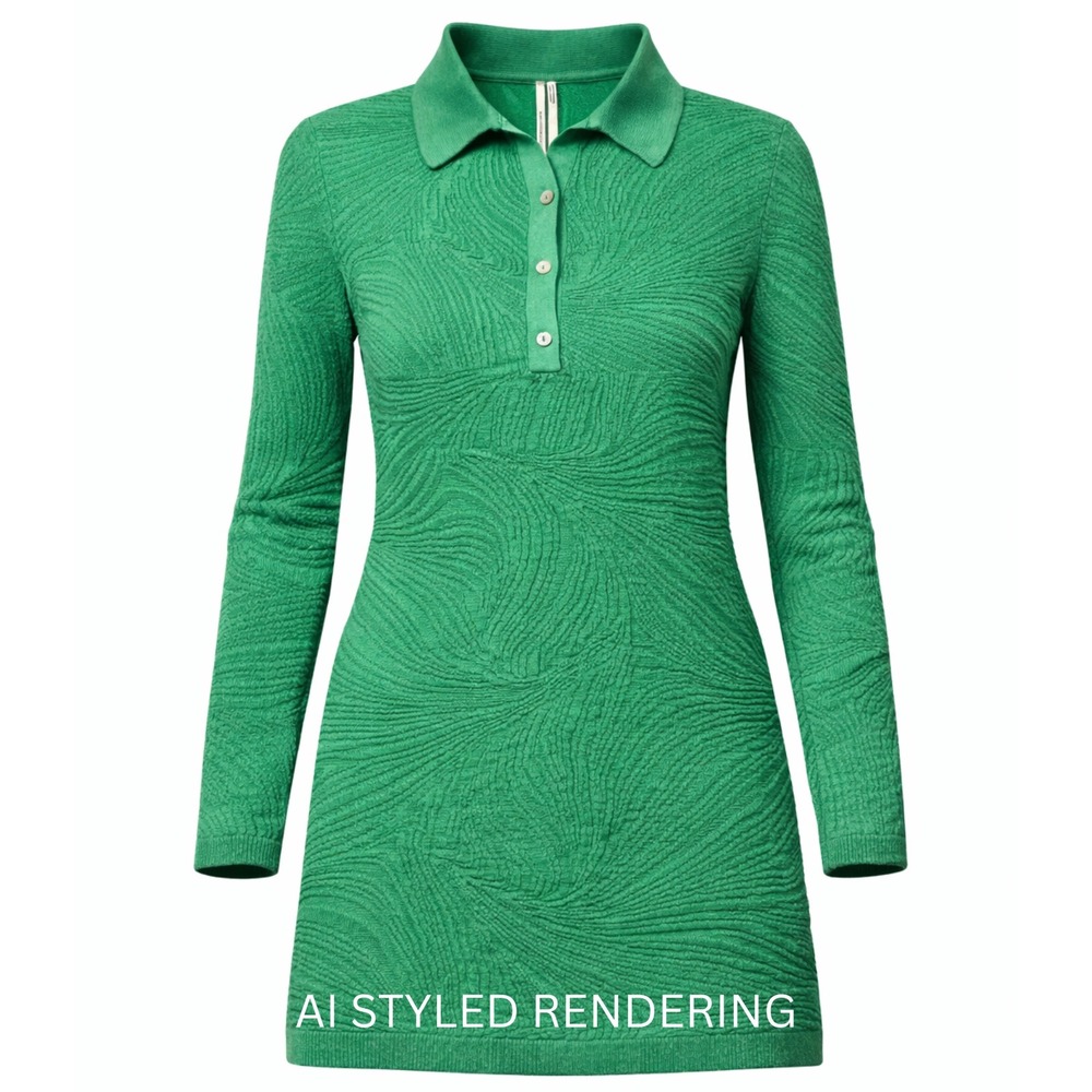 Anthropologie Womens Textured Knit Long Sleeve Polo Dress Small Green Bohemian